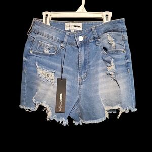 Fashion Nova Light‎ Blue Ripped Jean Shorts